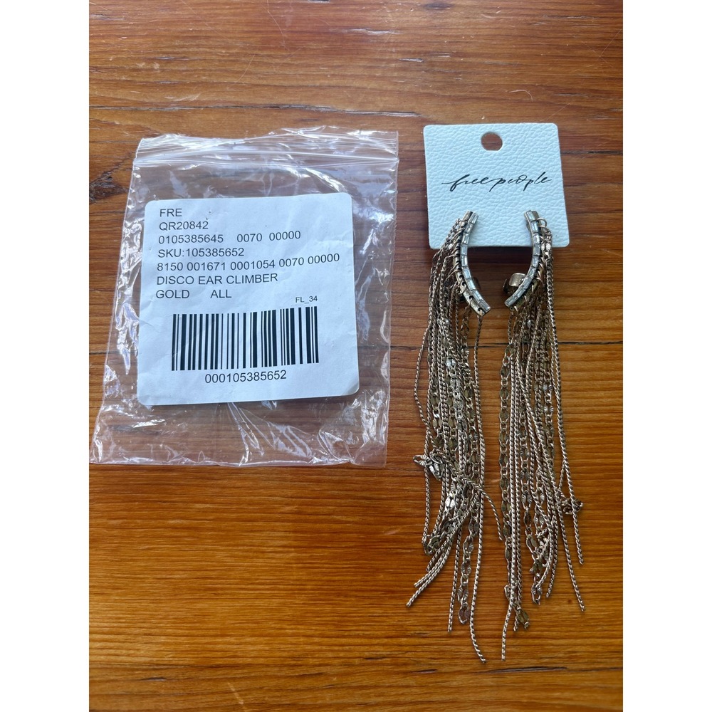 Free People Disco Ear Climbers Gold Tone fringe boho party evening indie new - Picture 5 of 7